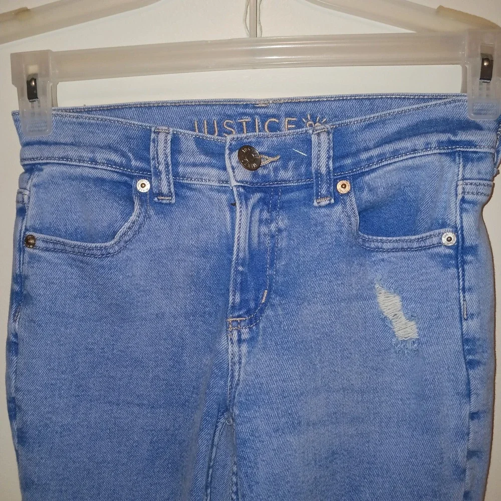Justice Girls Light Wash Distressed Flare Jeans Blue Denim Size 10